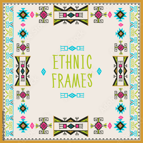 Ethnic Frames Vector. Tribal Vector. Navajo Stile Frame. Tribal Vintage Ethnic Ornament. Hand Drawn Ethnic Frame. Frames Space For Text. For Invitations  Announcements Frame. Curves Vector Pictures.