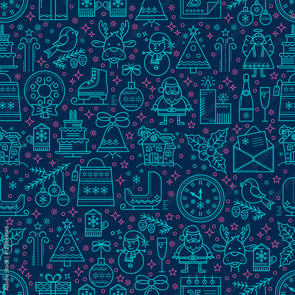 Fototapeta premium Christmas blue seamless pattern