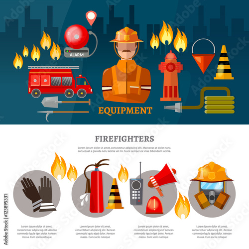 Professional firefighters banners equipment fireman