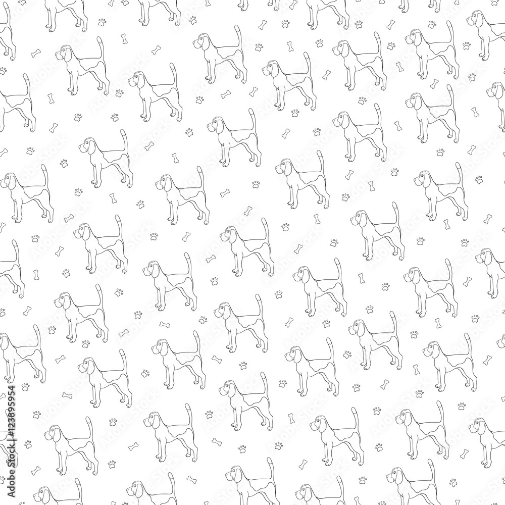 Seamless pattern with cute dog. Breed beagle.