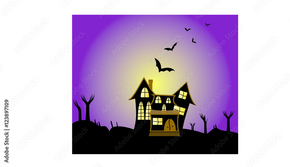 Halloween poster background with frightened house