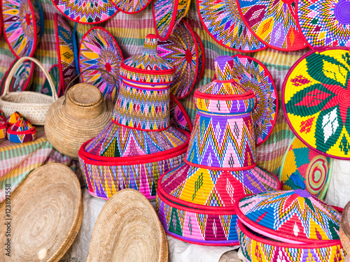 Ethiopian handmade Habesha baskets sold in Axum, Ethiopia.
