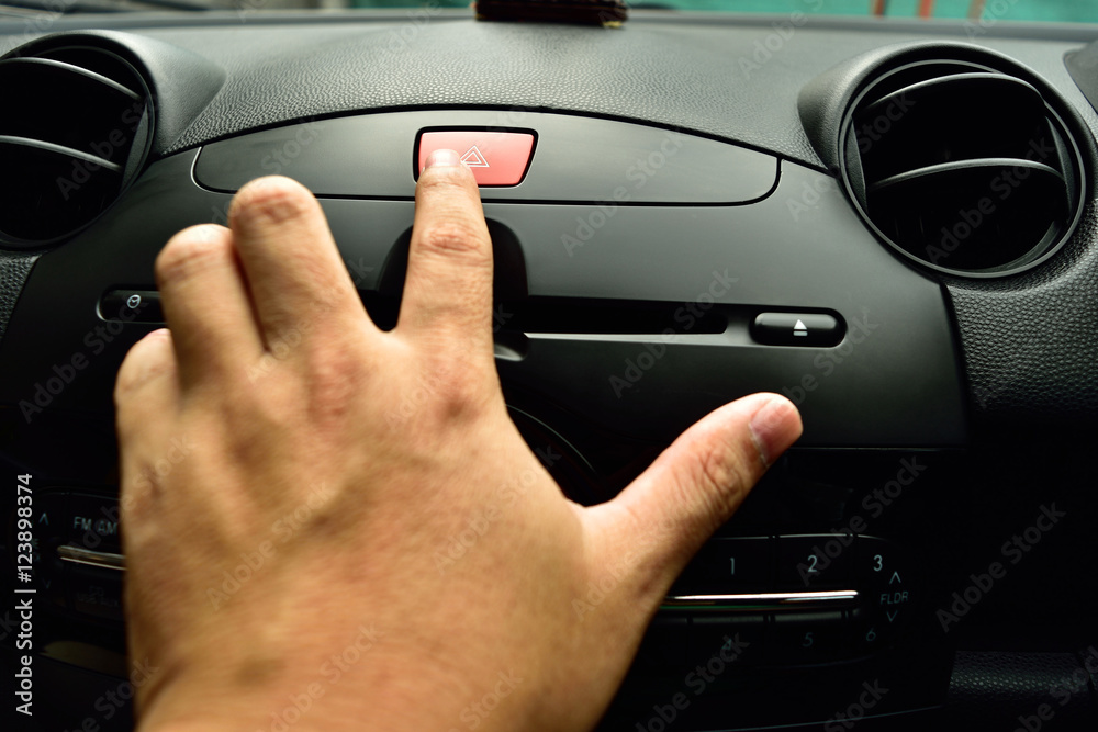 Push emergency button in car, hazard light