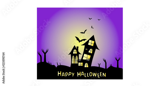 Halloween poster background with frightened house