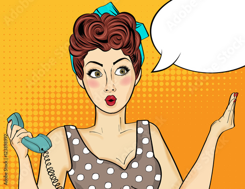 Pop art  woman . Comic woman with speech bubble