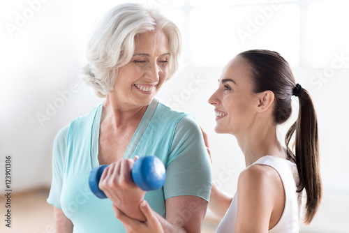 Pleasant delighted woman having a great time