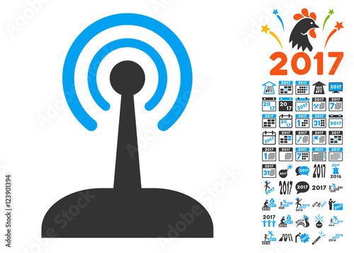 Radio Control Joystick icon with bonus 2017 new year pictograph collection. Vector illustration style is flat iconic symbols, blue and gray colors, white background.