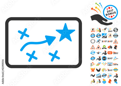 Route Plan pictograph with bonus 2017 new year clip art. Vector illustration style is flat iconic symbols, blue and gray colors, white background.