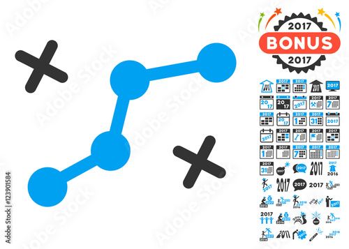 Route Points pictograph with bonus 2017 new year pictograph collection. Vector illustration style is flat iconic symbols, blue and gray colors, white background.