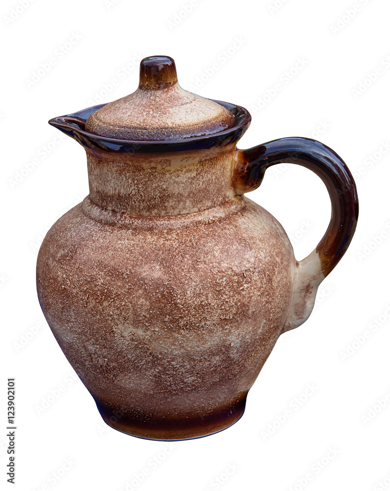Beautiful monochrome decorative jug. Isolated on a white backgro Beautiful monochrome decorative jug. Isolated on a white backgro