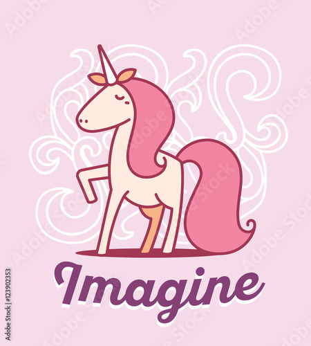 Vector illustration of cute magic standing amazing unicorn with