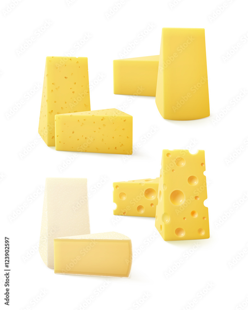 Set of Triangular Pieces Kind Cheese Bri Camembert on Background Set of Triangular Pieces Kind Cheese Bri Camembert on Background