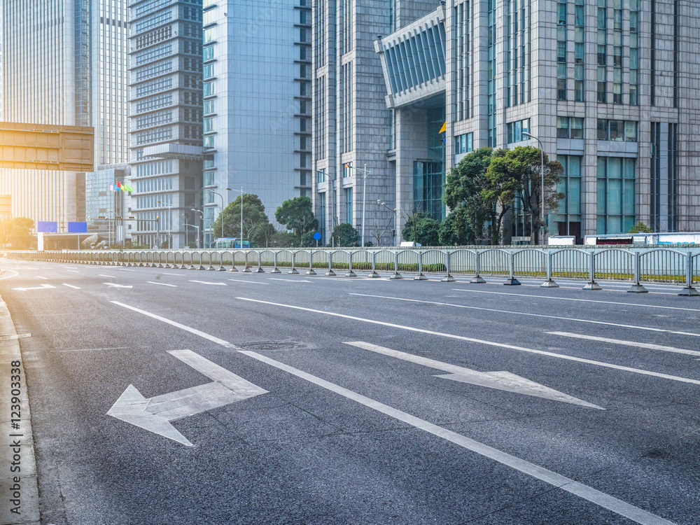 empty clean asphalt city road with modern building,shanghai,china.