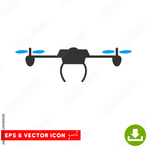 Drone EPS vector pictograph. Illustration style is flat iconic bicolor blue and gray symbol on white background.