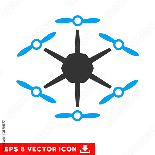 Hexacopter EPS vector pictogram. Illustration style is flat iconic bicolor blue and gray symbol on white background.