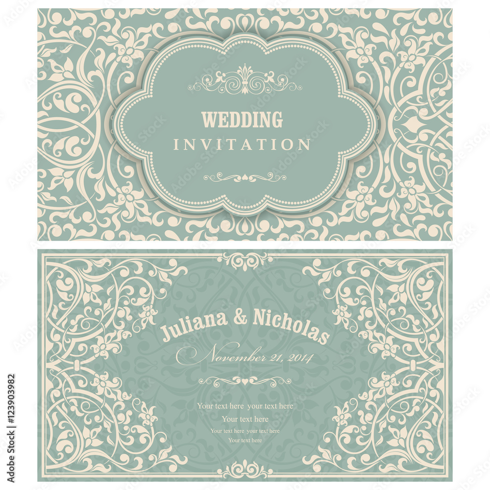 Wedding Invitation cards in an vintage-style green