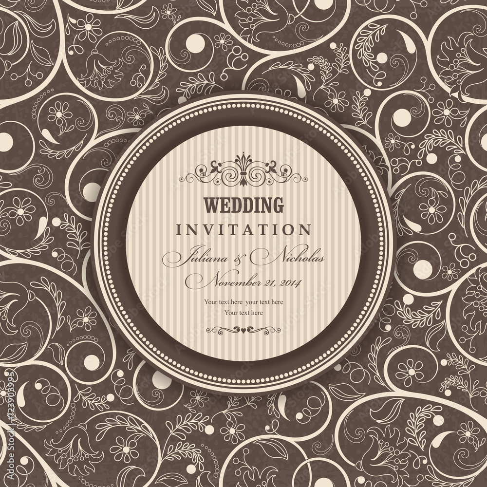 Wedding Invitation. Greeting Card with Flowers in a folk style Wedding Invitation. Greeting Card with Flowers in a folk style