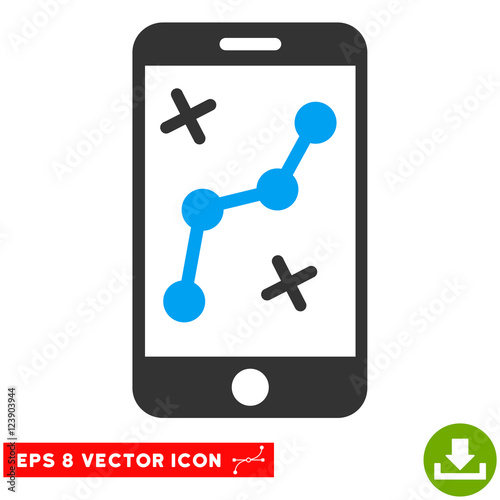 Route Smartphone EPS vector pictogram. Illustration style is flat iconic bicolor blue and gray symbol on white background.