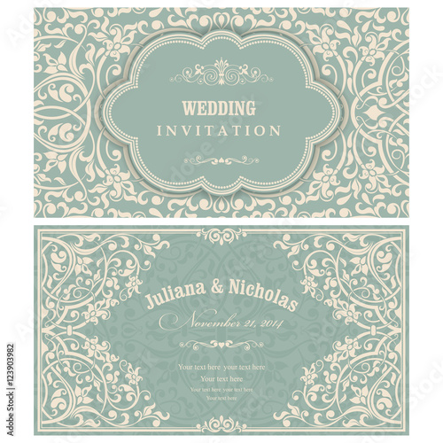 Wedding Invitation cards in an vintage-style green