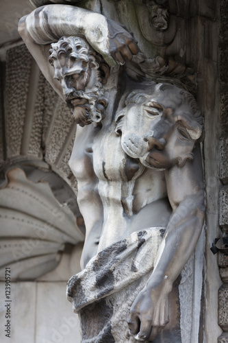 Hercules. Detail of the facade decoration mansion XVIII century. Influence of weather conditions,  St. Petersburg, Russia.
