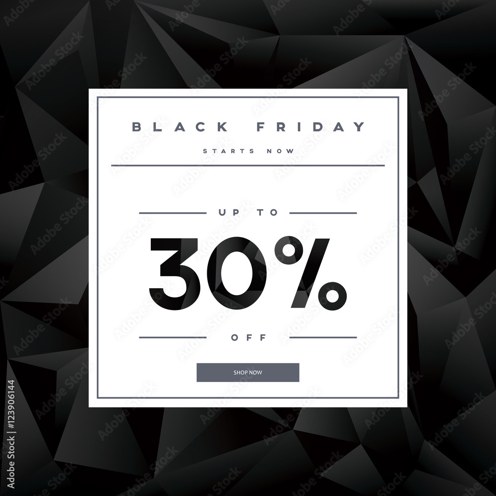 Black Friday Sale vector banner with percentual discount offer in modern polygonal style background.