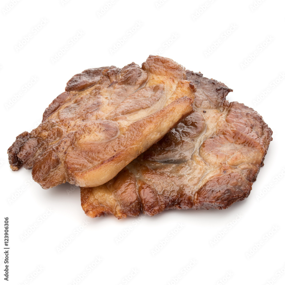 Cooked fried pork meat isolated on white background cutout Cooked fried pork meat isolated on white background cutout