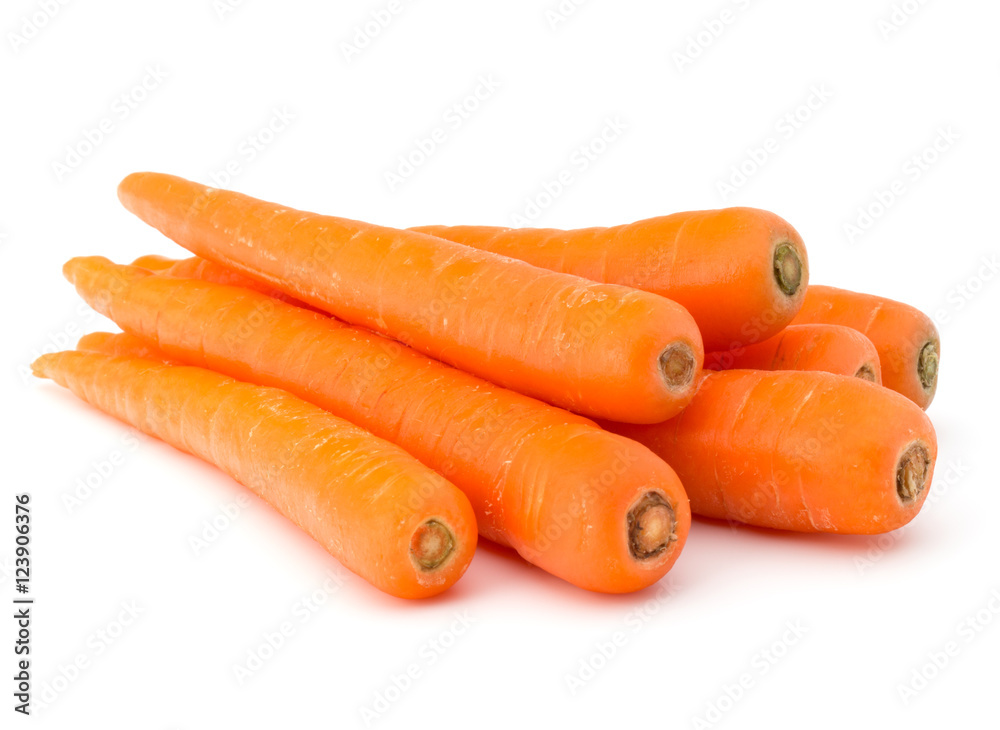 Sweet raw carrot tuber isolated on white background cutout Sweet raw carrot tuber isolated on white background cutout