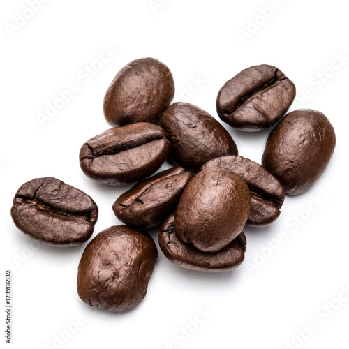 roasted coffee beans isolated in white background cutout