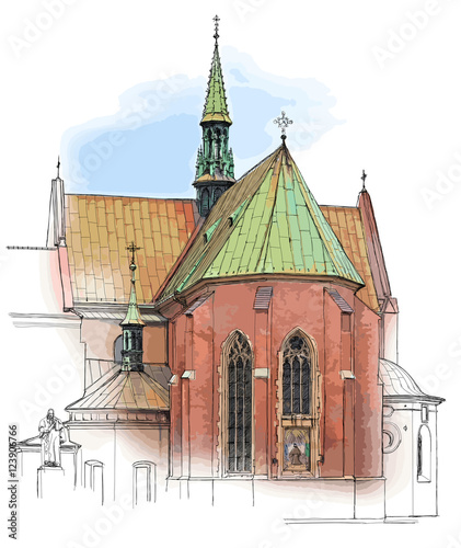Poland. Krakow. Church. Vector color illustration