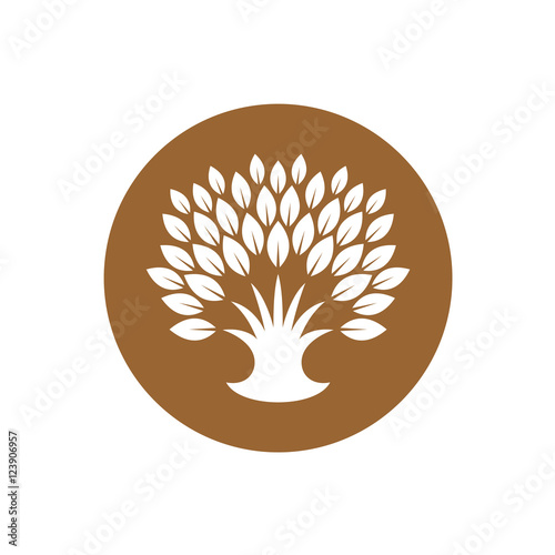 Stylized tree logo with rich crown of leaves.