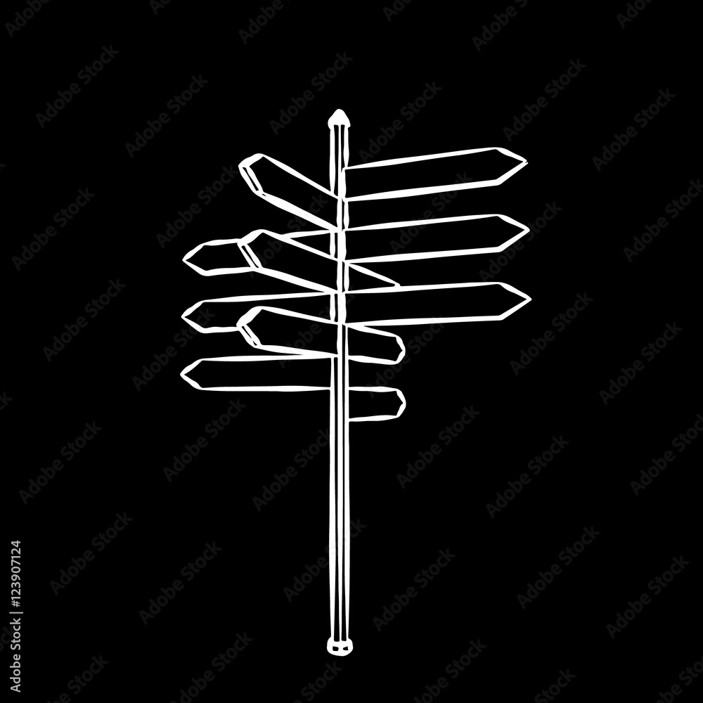 Arrow road sign. Isolated on black background.Vector outline ill Arrow road sign. Isolated on black background.Vector outline ill