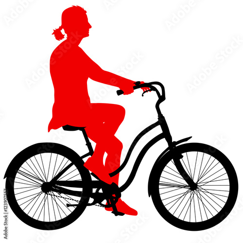 Silhouette of a cyclist girl. vector illustration