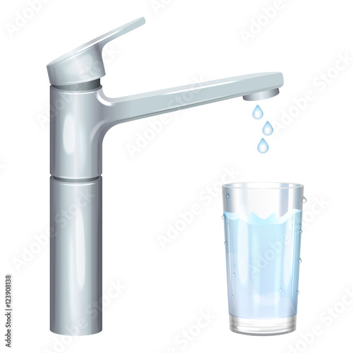 Glass filled with drinking water from tap. Pure water. Vector 