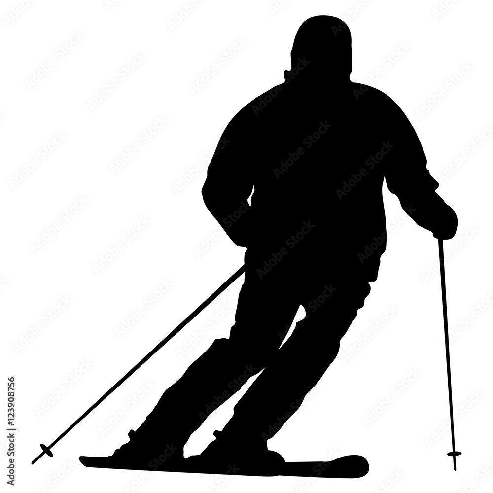 Mountain skier speeding down slope. Vector sport silhouette Mountain skier speeding down slope. Vector sport silhouette