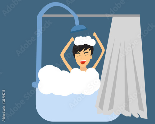 Vector illustration. Take shower happy.