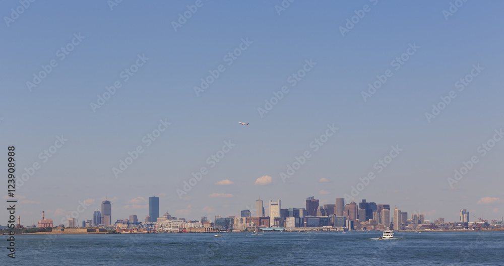 Plane over the Boston Skyline