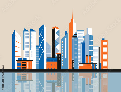 City downtown landscape. Skyscrapers in the town. Flat vector illustration.