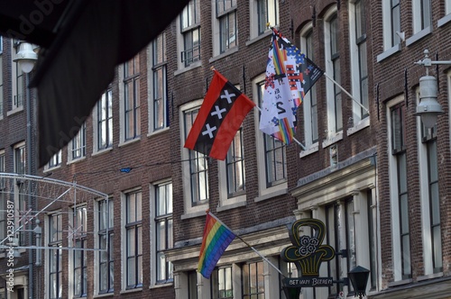 Building and flag in the city of Amsterdam