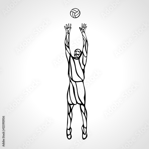 Volleyball setter player outline silhouette, vector illustration