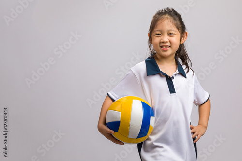 Kid Holding Volleyball, Isolated on White