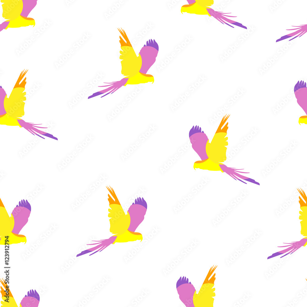 Fototapeta premium Seamless geometric pattern with color parrots. Vector summer background