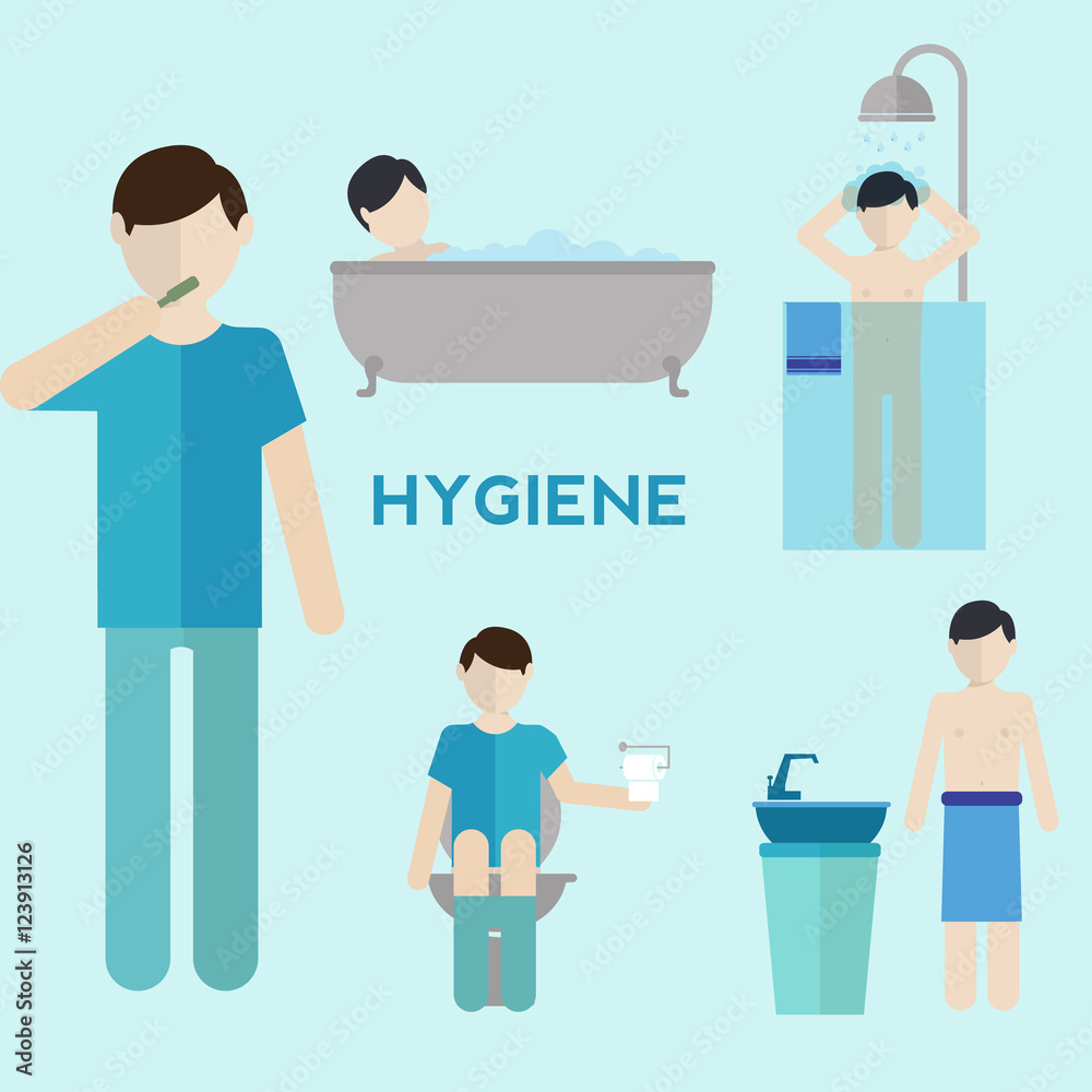 Hygiene infographic elements, bathroom icons Hygiene infographic elements, bathroom icons