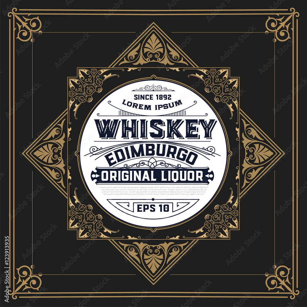Obraz premium Whiskey label with old frames. Vector layered