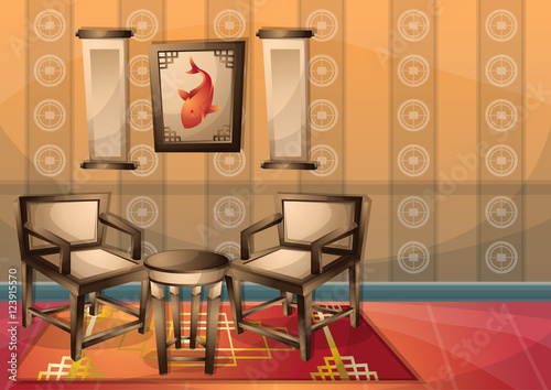 cartoon vector illustration interior chinese room with separated layers in 2d graphic