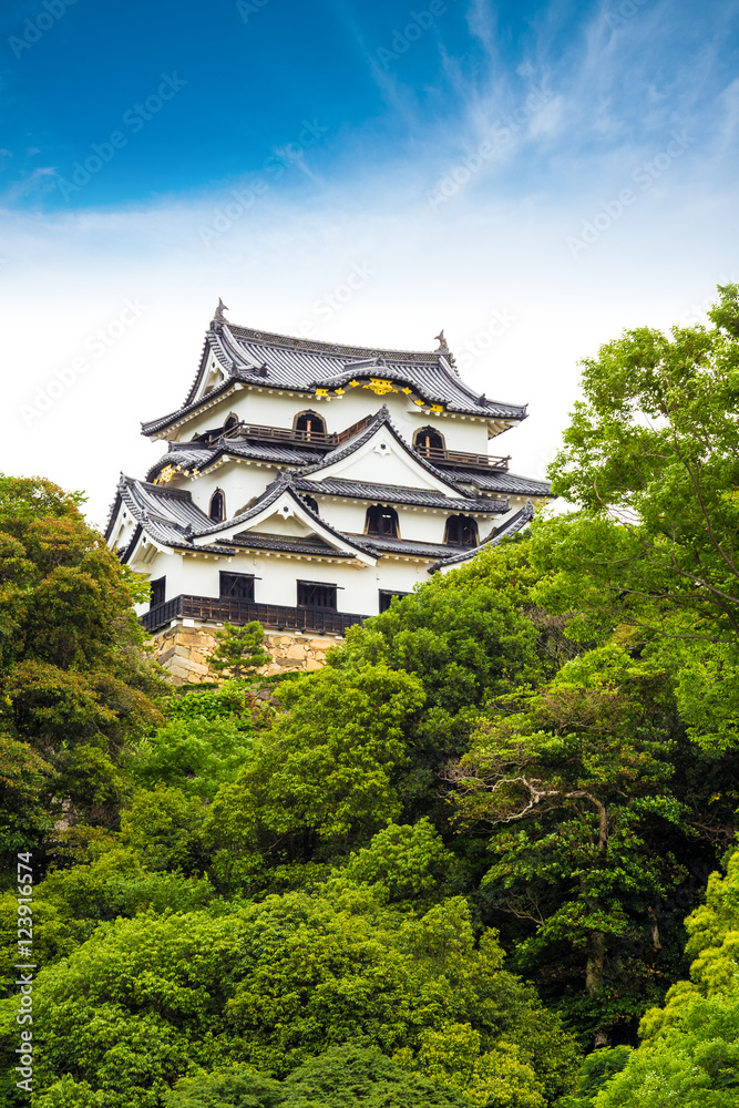 Hikone-Jo Japanese Castle Keep Trees Blue Sky Hikone-Jo Japanese Castle Keep Trees Blue Sky