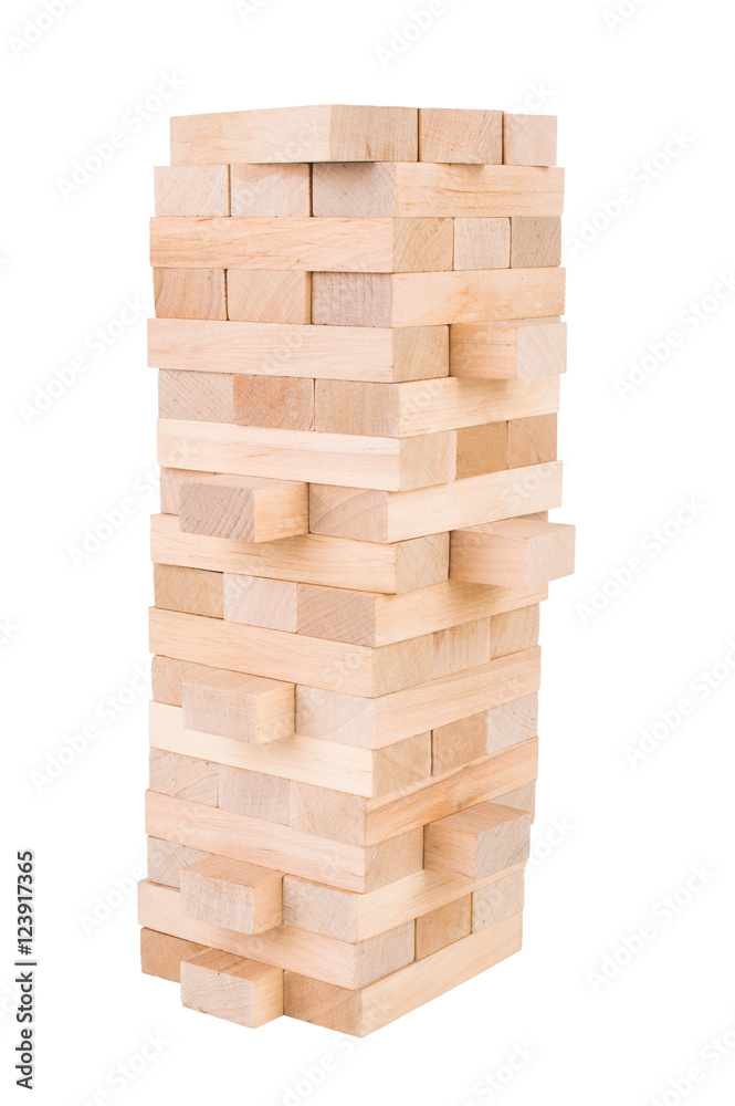 Wooden game Jenga. On white, isolated background. Wooden game Jenga. On white, isolated background.
