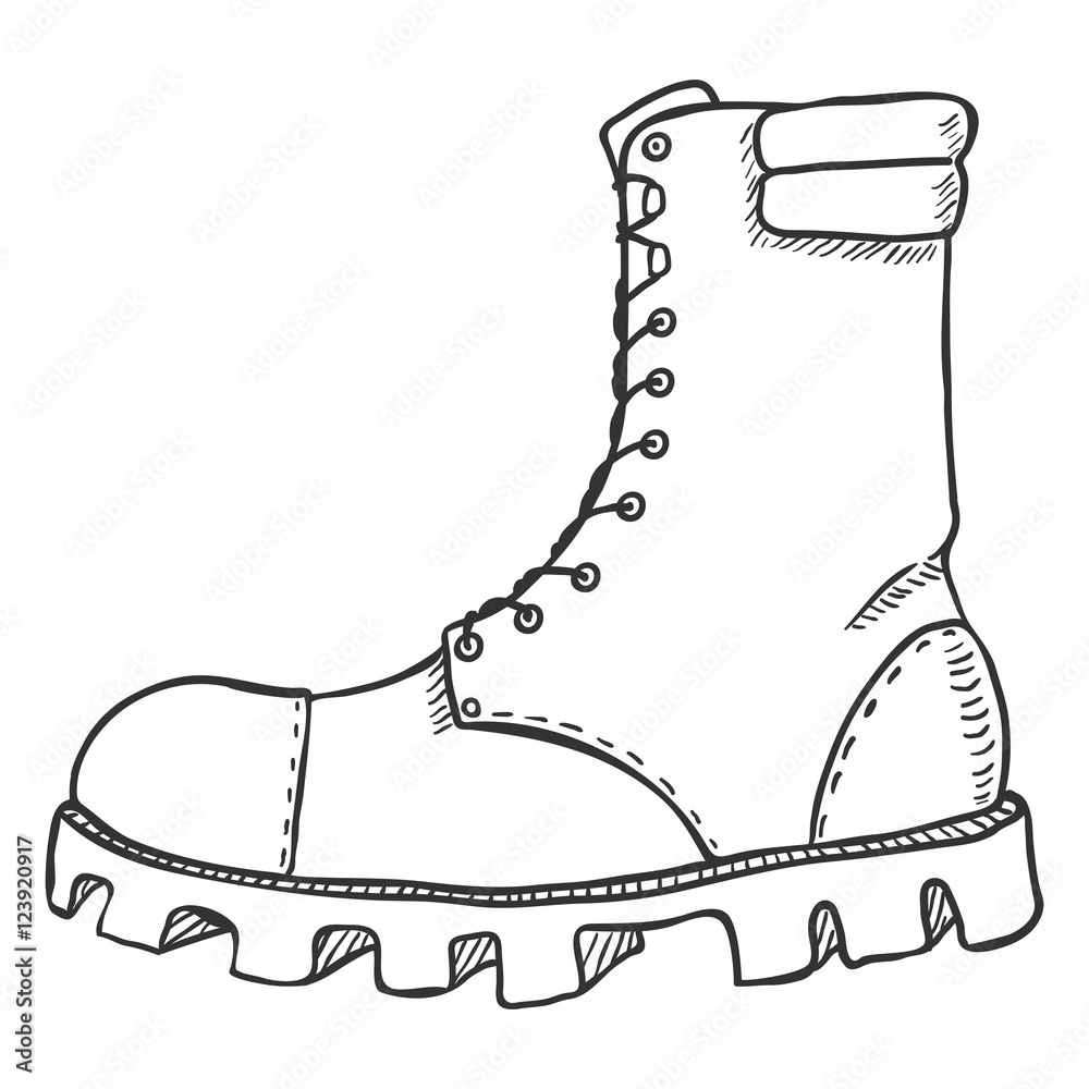 Vector Sketch Illustration - High Leather Army Boots. Side View Stock ...