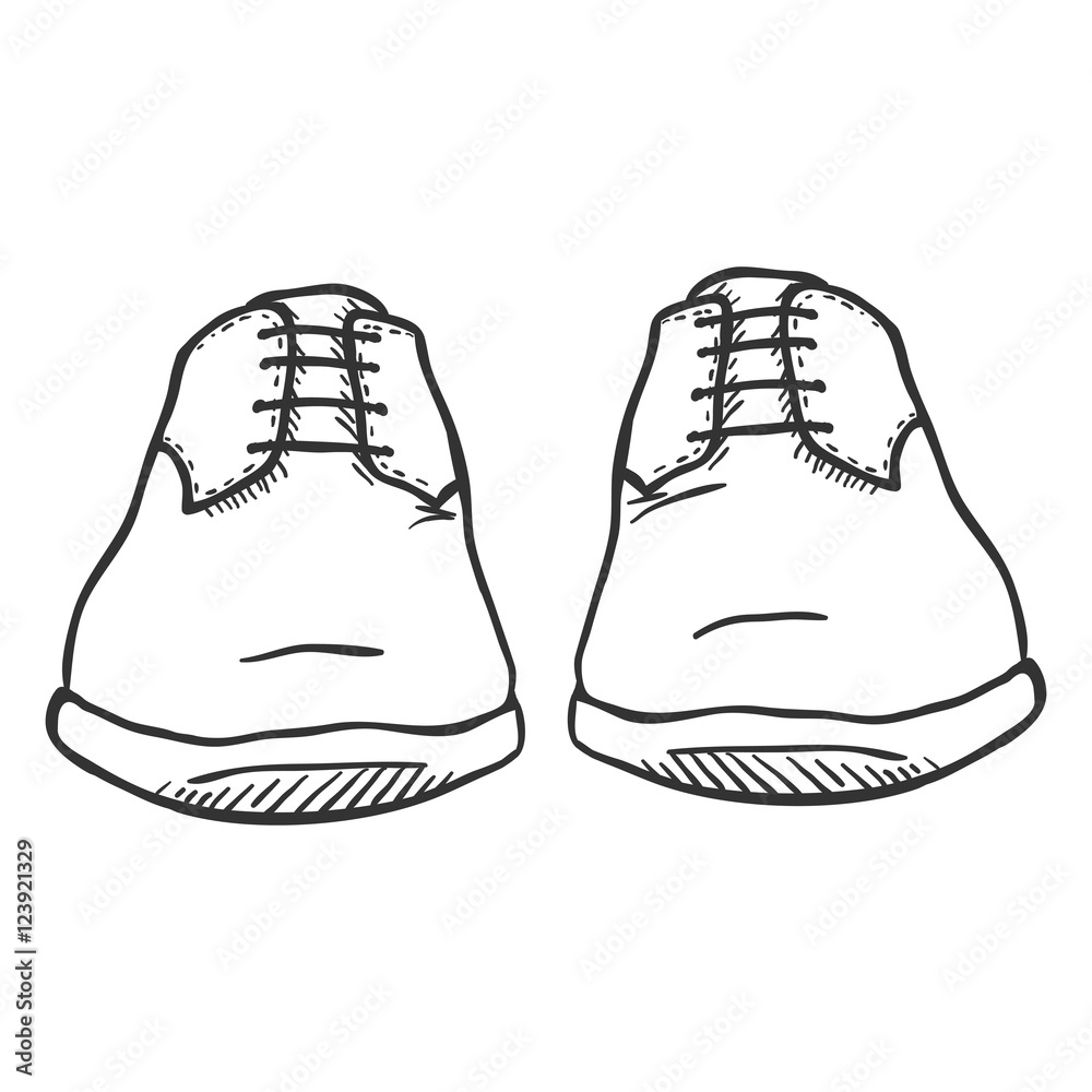 Vector Sketch Illustration - Pair of Classic Men Shoes. Front View Stock  Vector | Adobe Stock