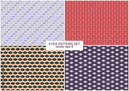 Human eyes textile pattern 4 backgrounds set