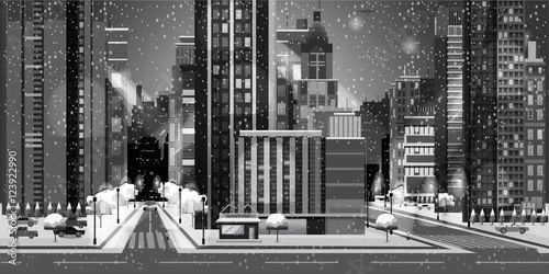 Black and white Landscape for game. Seamless cartoon . vector unending background.